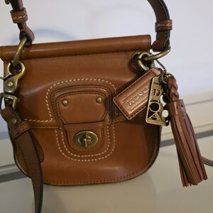 Coach Mini Willis Crossbody Bag Royal Brown Cognac Leather with Tassel